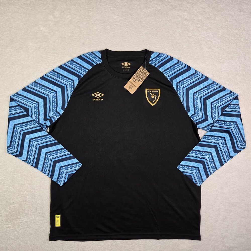 Umbro Guatemala Mens 2XL Long Sleeve Black Blue Training Soccer Jersey XXL